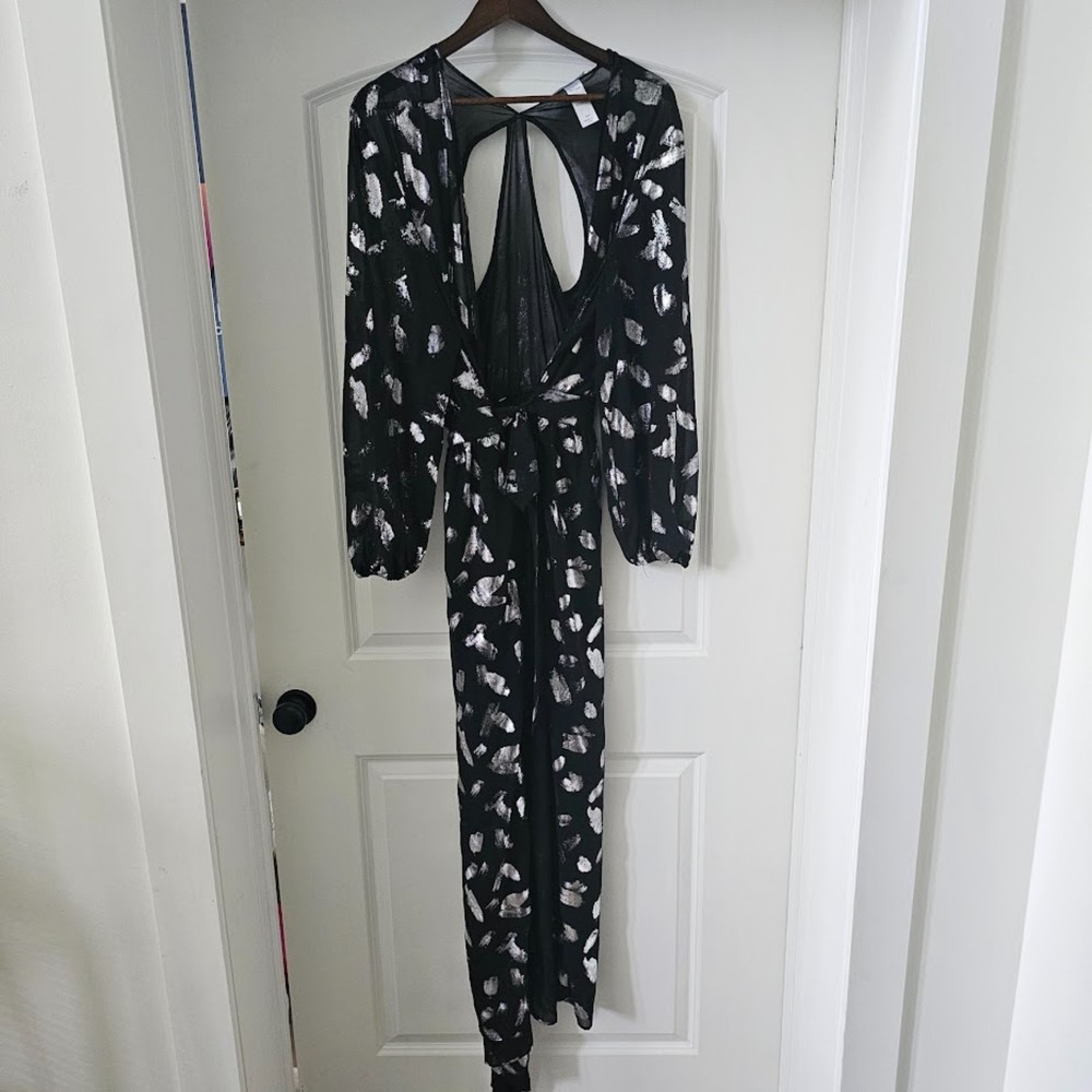 Black Racerback Sheer Swimsuit Coverup With Silver Abstract Print Size XXL